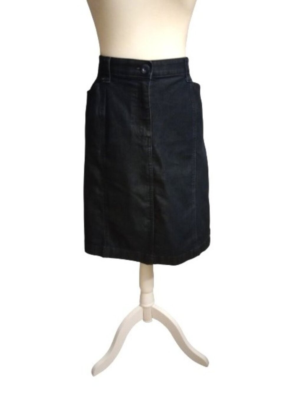LL BEAN Classic Fit Denim Skirt Dark Wash A Line Paneled Pockets Women's Size 12